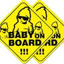 2-Pack Baby On Board Sign Stickers - Cute & Essential Baby Gift - Bright Yellow, Safety Signs for Car, Truck, Van, Bumper - 5"x5" (Line Baby)