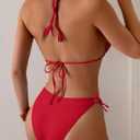 Eomenie Womens Ribbed Bikini Set Sexy Halter Triangle Top Swimsuit Tie Side Two Piece Bathing Suit Moderate Coverage (Red, XL)
