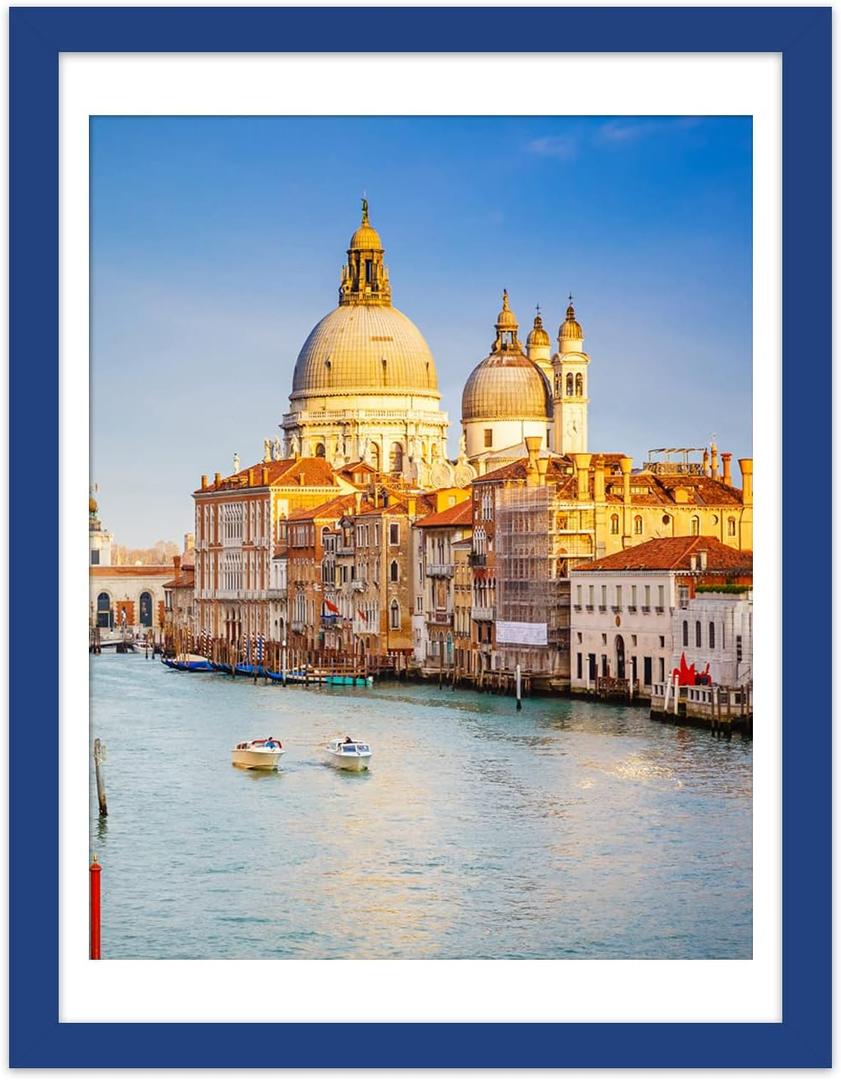 wyooxoo 12x16 Picture Frame Made of Solid Wood Dark blue Photo Frames Display Pictures 11x14 with Mat or 12x16 Without Mat Colorful Frame For Tabletop Display or Wall