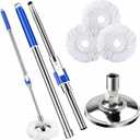 Replacement Handle for Swivel mop, 360 Swivel Adjustment, Reinforced Locking Telescopic Pole + 3 Reusable Microfiber mop Refills + 1 Stainless Steel Tray, Multi-Scenario mop Handle (Blue)