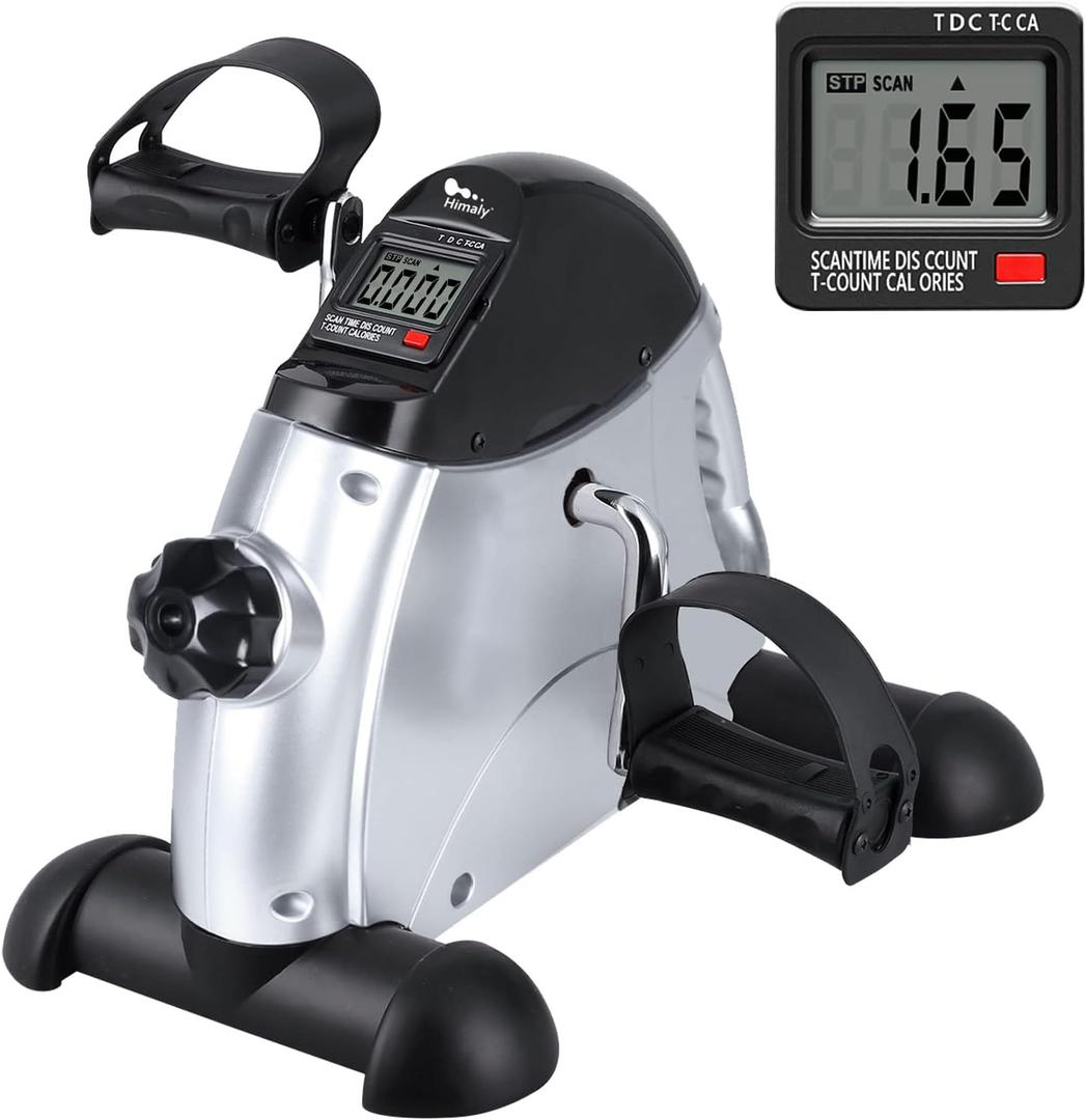 Mini Exercise Bike, himaly Under Desk Bike Pedal Exerciser Portable Foot Cycle Arm & Leg Peddler Machine with LCD Screen Displays (Silver and Black)