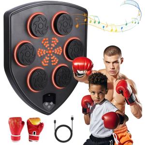 Music Boxing Machine with Gloves, Wall Mounted Smart Bluetooth Boxing Machine, Training Reaction Speed Digital Punching Target for Adults and Kids,9 Modes & 9 Speeds,European Medieval Shield Style