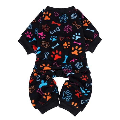 SCENEREAL Fleece Dog Pajamas for Small Medium Large Dogs, Warm Soft Puppy Jumpsuit, Adorable Bones Paw Print Pet Sweaters Clothes, Doggy Pjs Cat Coat for Boy Girl S/M