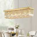 Siljoy 6-Light Modern Crystal Chandelier Rectangular Gold K9 Crystal Raindrop Chandelier for Dining Room, Luxury Adjustable Ceiling Pendant Light for Living Room Kitchen Island L31.5'' x W10'' x H10'' (Hanging Style)