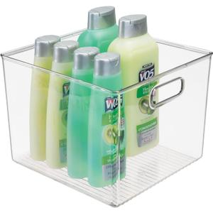 mDesign Plastic Modern Storage Organizer Bin Basket with Handles for Bathroom Organization - Shelf, Cubby, Cabinet, Vanity, and Closet Organizing Decor - Ligne Collection - Clear (10 x 10 x 8 (Pack of 1))