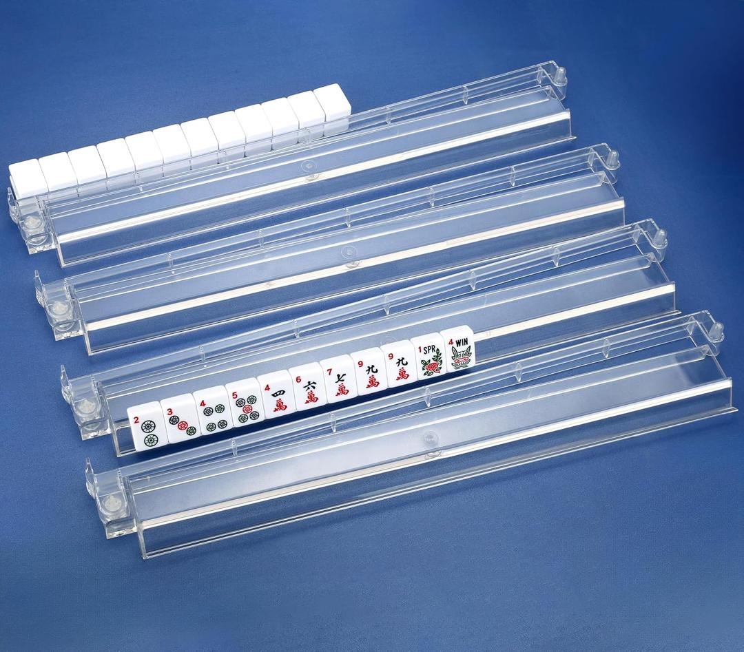 CAYOULR Mahjong Racks with Pushers, Convenient Rotating One-Piece Mahjong Pushers and Racks,4-Piece Set American Mahjong Accessories,Transparent