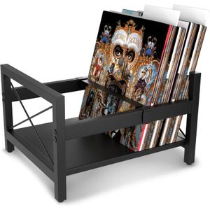 Vinyl Record Holder, All Metal Album Case Storage, Holds up to 60-80 LPs With 2 Plastic Dividers and Sliding Bar