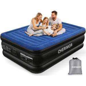 CHERIMOR Queen Air Mattress with Built in Pump, 18" Raised Comfort, Multi-Layer Leakproof, Heavy-Duty Support Blow Up Mattress, 800lbs High Capacity, 3 Min Inflation for Home Camping Guests