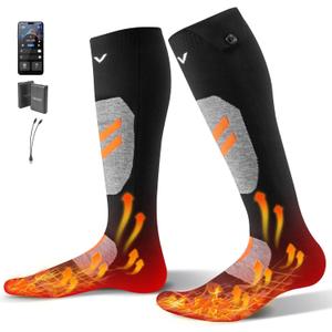 VEVOR Heated Socks, Small Size, 5000mAh Battery Rechargeable Heating Socks with 4 Heating Levels, Electric Heated Sock with APP Control for Men Women, Foot Warmer for Hunting Riding Camping Hiking (Small, Black & Gray & Orange)