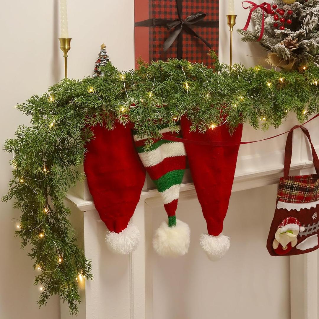 6.5FT Christmas Garland with 16.4FT LED Lights String - Artificial Realistic Cedar Garland, Norfolk Pine Cypress Vines with Lights for Christmas Winter Decorations Table Mantle Outdoor Indoor