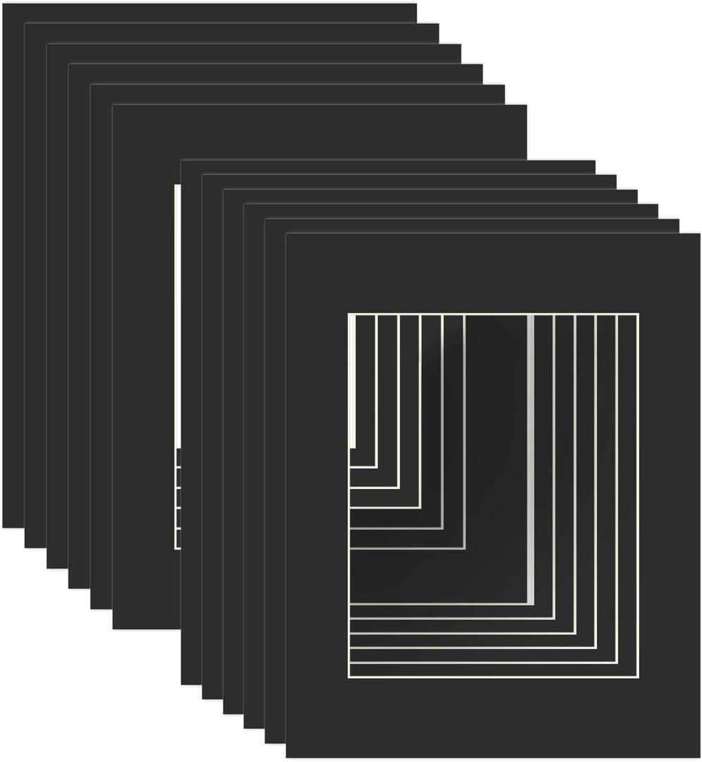 ZBEIVAN 11x14 Black Picture Mats with White Core Bevel Cut Frame Mattes for 8x10 Pictures - Pack of 12 ZBEIVAN 11x14 Black Picture Mats with White Core Bevel Cut Frame Mattes for 8x10 Pictures - Pack of 12