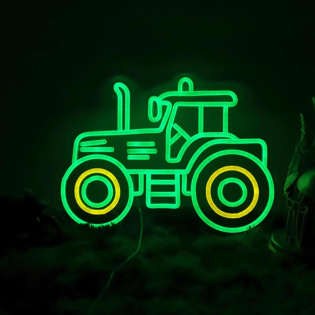 Green Tractor Neon Sign LED Farm Tractor Night Light for Boys Room, Kids Bedroom, Birthday Party, Tractor Wall Decor for Garage, Man Cave, USB Powered Neon LED Sign
