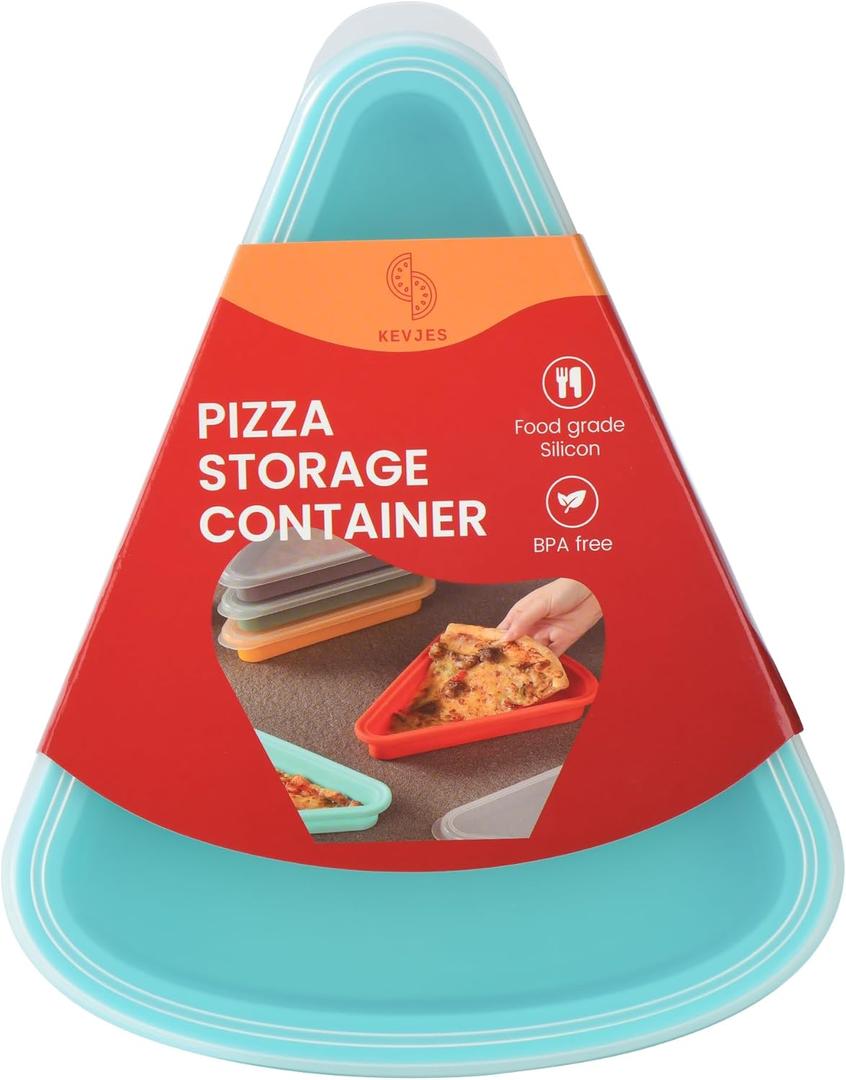 2-Pack Reusable Silicone Leftover Pizza Slice Storage Container with Air-tight Lids-BPA Free,Fits Single Slice up to 16,Save Space,Refrigerator organizer(2 Blue)