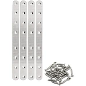 4 Pack Flat Mending Plate for Wood, ULIFESTAR Stainless Steel Straight Brackets 300mm / 12" Length 8 Screw Hole Flat Repair Fixing Wood Brace Joining Plates Connector with Fixing Screws, 2 sets