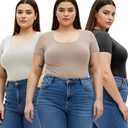 Emmalise Women's Short Sleeve Tshirt Scoop Neck Tee Value Pack Junior Plus Sizes (Gray, XL)