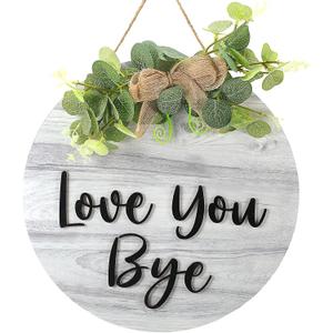 Lineshading Farmhouse Front Door Sign 11.8 Inch Round Wood Porch Decor Love You Bye Rustic Wreath Wall Hanging All Seasons Entryway Home Decoration(White)