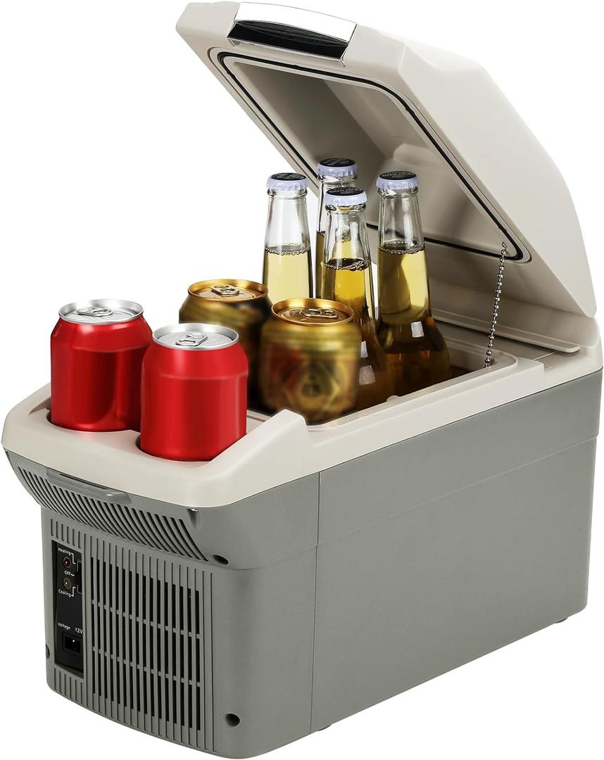 12V Car Refrigerator Cooler/Warmer 8 Quart (9L) 40~140,12 Volt DC &110V AC, Electric Car Fridge Portable Compact Camping Cooler Thermoelectric 12V Small Fridge for Car, RV, Camping (Grey)