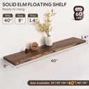 40" Live Edge Floating Shelves, Solid Elm Wood, Vintage, 40"L, 1-Pack