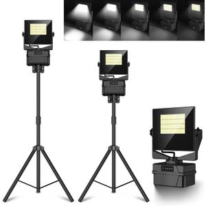 10000mAh Rechargeable Work Light with Stand 5 ft Max Height, Cordless Work Light Dimmable 10000 Lumens Tripod Work Light Construction Essentials Gear Emergency floodlight with Detachable Tripod