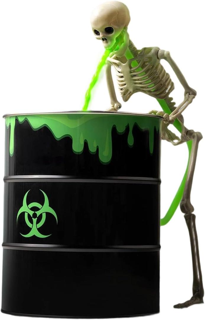 Puking Skeleton Decorations with Light and Black Bucket, Halloween Scary Decorations Indoor Outdoor, Halloween Glow Horror Decor, for Home Table Mantel Party Decor