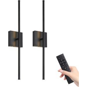 Battery Operated Wall Sconce with Remote Control,Wall Sconces Set of Two,3000K-6500K LED Wireless Wall Light for Bedroom, Hallway, Background Wall, 350Rotate,26.6 Inch, Black(2 Pack) (Black-9)