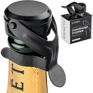 KLOVEO Champagne Stopper Black - Patented Seal - Made in Italy - WAF Plastic Bottle Stopper - Prosecco, Sparkling Wine, Cava