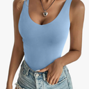 REORIA Butsmooth® Womens Sexy Deep V Neck Backless Sleeveless Double Lined Thong Bodysuits for Going Out S