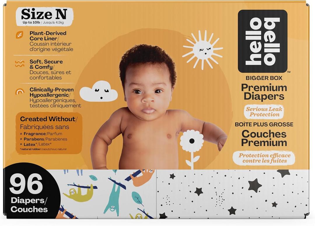 Hello Bello Diapers, Size Newborn (NB, Up to 10 lbs), 96 Count of Premium Disposable Baby Diapers in Woodland Animals and Koala Kids Designs, Hypoallergenic with Soft, Cloth-Like Feel