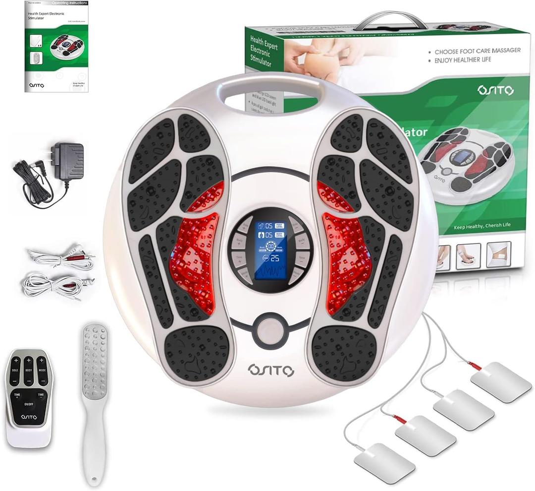 OSITO EMS Foot Massager for Neuropathy, HSA Foot Circulation Stimulator, FSA Massager for Circulation and Pain Relief, 25 Modes 99 Intensities, Ideal for Women/Men,4 TENS Unit Muscle Stimulator Pads