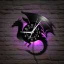 12'' Flying Dragon Wall Clock 7 Color Changing, Ancient Magic Flying Angry Fantasy Dragon Vinyl Wall Clock LED Night Light Gothic Fairytale Dragon Wall Watch Clock Silent for Man Cave Bedroom