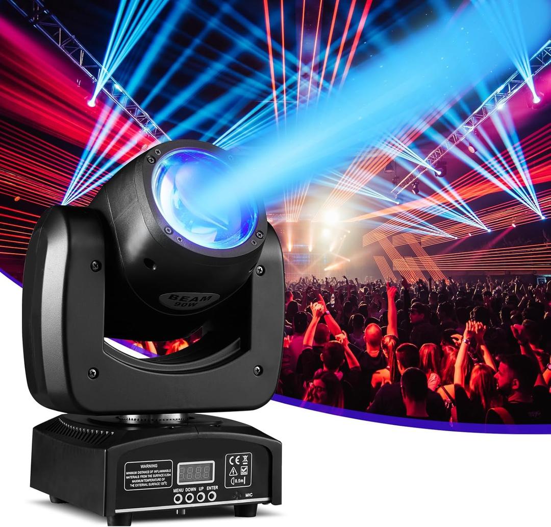 Moving Head Light 90W LED Beam Stage Light RGBW 4-in-1 DJ Lights Moving Head Spot Sound Activated DMX for Wedding Live Show Christmas Party, 1 Pack