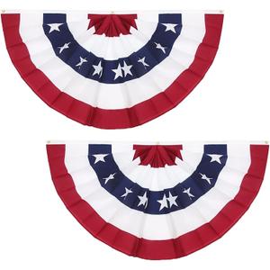 3x6 Ft American Pleated Fan Flag (Set of 2) Patriotic Half Fan Bunting, 4th of July Memorial Day Decorations for 250th Anniversary