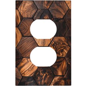 Dark Honeycomb Wood Hexagon Brown Wood Grain Print Outlet Covers 1 Gang Duplex Light Switch Cover Decorative Switch Plates Electrical Receptacle Faceplate Wall Plate for Farmhouse Home Decor