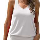 Veatzaer Women V Neck Tank Tops Summer Ribbed Sleeveless Casual Tops Loose Fit Banded Bottom Shirts (X-Large, White)