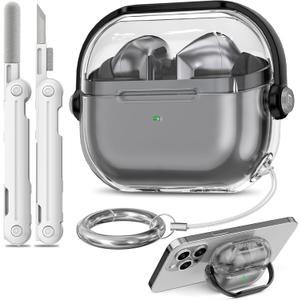 with Safety Lock for Samsung Galaxy Buds 3 Case/Galaxy Buds 3 Pro Case,TPU Clear Case Cover Compatible with Samsung Galaxy Buds3 Pro with Cleaner with Keychain for Men for Women, Clear+Black