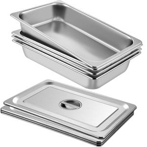 4 Pack Hotel Pan 3.7" Deep Steam Table Pan Full Size with Lid 20.8" L x 13" W, 22 Gauge Stainless Steel Anti Jam Table Pan : Industrial & Scientific