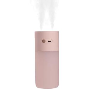 HODEMI Portable Small Humidifier - Cold Mist Humidifiers with Water Shortage Protection, Warm Night Light, Recharge Dual Nozzle Mini Humidifier for Bedroom, Plants, Office, and Car (Pink)