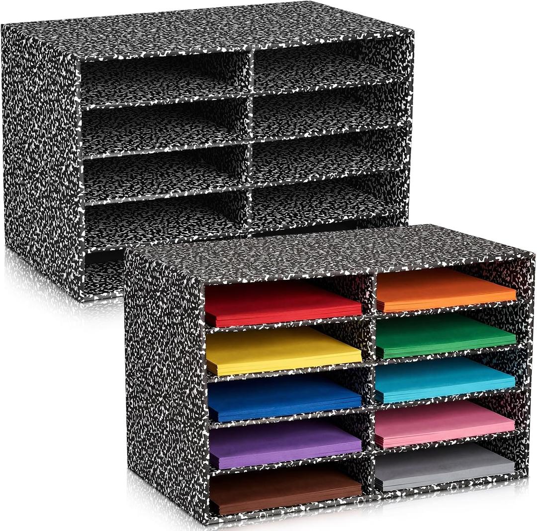 Dispowreath 2 Pack 10 Slots Construction Paper Storage, Classroom Mailboxes, Back to School Literature Cardboard Paper Organizer for Teacher, Office, 19.7 x 12.4 x 11.8 Inches (Black,Texture)