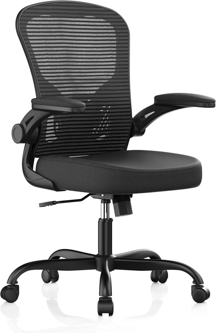 Office Chair, Ergonomic Desk Chairs 330LBS Capacity High Back Mesh Computer Chair with Flip-up Armrests, Comfy Work Chair with Adjustable Lumbar Support, Rolling Chair (One Size, Black)