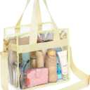 Clear Beach Bag for Women, Large Clear Tote Bag for Stadium Events - Zipper Closure, Waterproof, Sandproof (Adjustable Strap - Beige)