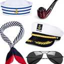 Sailor Hat for Adults – Captain Hat Costume Accessory for Men and Women, Ideal for Halloween, Cosplay, Yacht Parties (White)