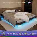 Floating Bed Frame King Size with LED Lights and Charging Station,Upholstered King Platform Bed Frame,Heavy Slats Support, Noise Free,Easy Assembly, No Box Spring Needed,Grey Linen
