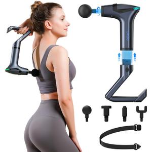 3-in-1 Detachable Percussion Massage Gun with Extension Handle, Muscle Massage Gun Deep Tissue for Arm Shoulder Lower Back Thigh Waist, Portable & Quiet for Home Gym Office Use,12 Speeds-Gifts for All