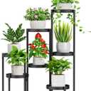 iDavosic.ly 7 Tier Plant Stand for Indoor Outdoor, Tiered Folding Corner Flower Display Holder Shelf, Metal 32 Inch Tall Rack for House Patio Balcony Garden Living Room, Modern Black