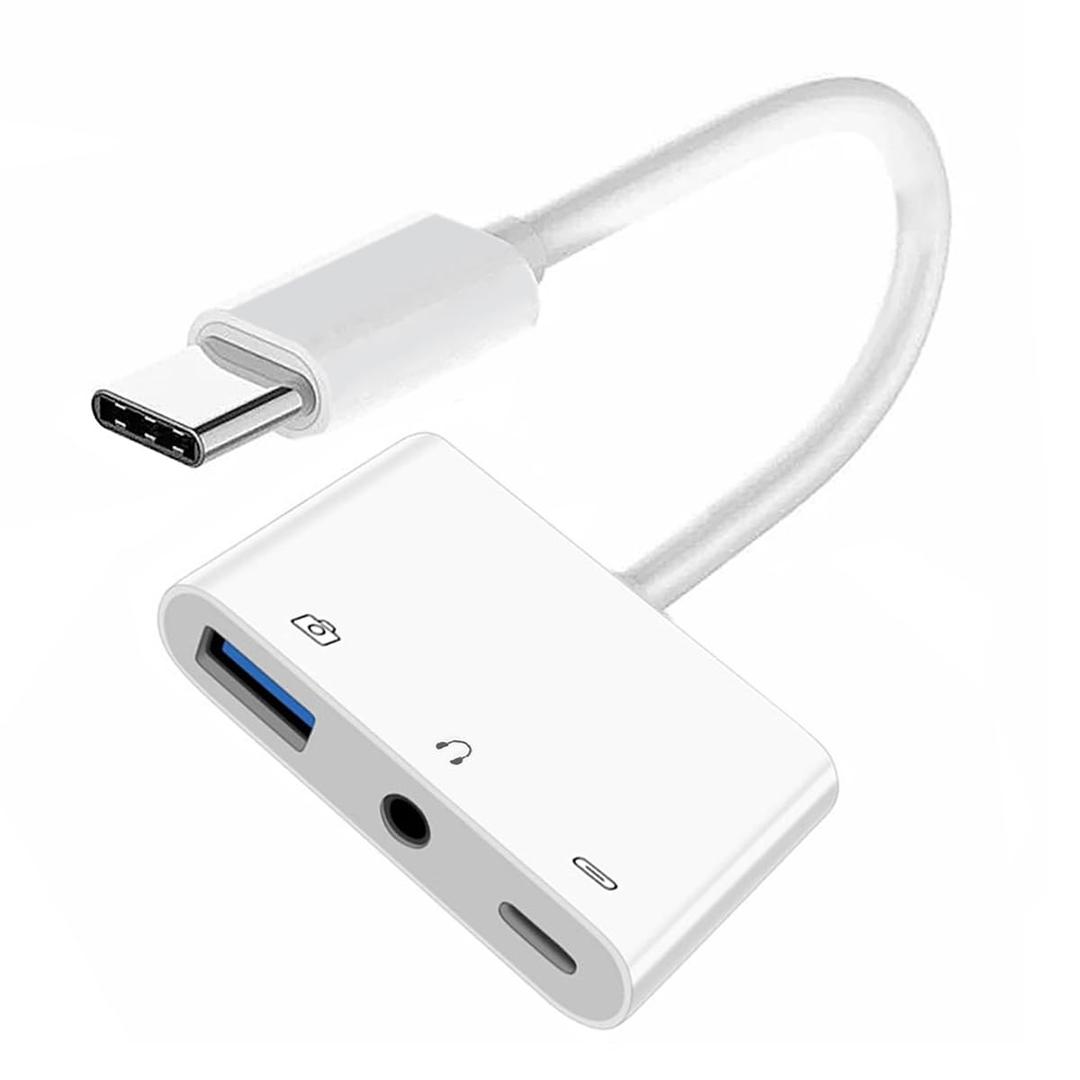 CY Type C USB-C to 3.5mm Audio AUX & Type-A USB2.0 OTG Female with PD Power Charge Adapter Compatible with Laptop Tablet Phone