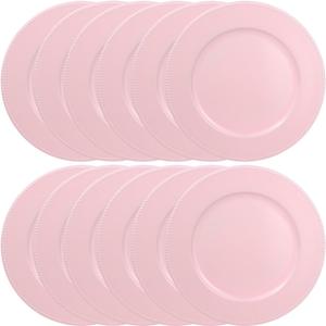 Set of 12 Plastic Pink Charger Plates, Elegant Chargers for Table Dinner Decoration, Wedding, Holiday,13" (Silver)
