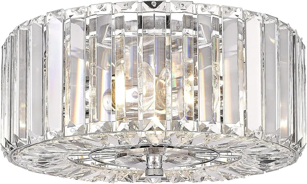 11.8" Crystal Round Flush Mount Modern Close to Ceiling Light Fixture, Chrome Ceiling Lights 2-Light Hallway Light Fixtures, Crystal Ceiling Lamp for Kitchen Bathroom Entryway, XDD007-2-CH