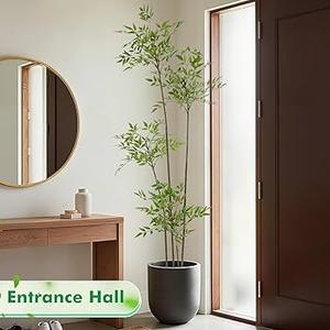 Giegxin 6ft Faux Bamboo Tree Indoor Artificial Nandina Tree Realistic Large Fake Plants Potted Planter Tall Foliage Floor Plant for Home Office Corner Room Decor Greenery Housewarming Gift(Green)
