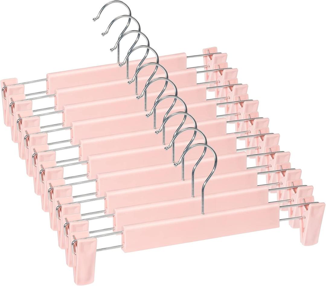 10 Pack Skirt Hangers, PantsHangers with Clips360 Swivel Hooks Space Saving Hangers for Pants, Skirts, Clothes, Jeans Pink