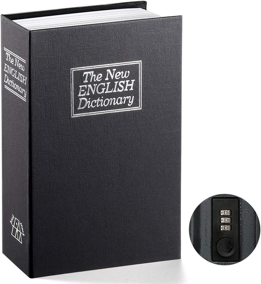 Book Safe with Combination Lock - Jssmst Home Dictionary Diversion Metal Safe for Home Office Code Lock Money Box High Capacity, 9.5 x 6.2 x 2.2 inch, SM-BS0402L, black large